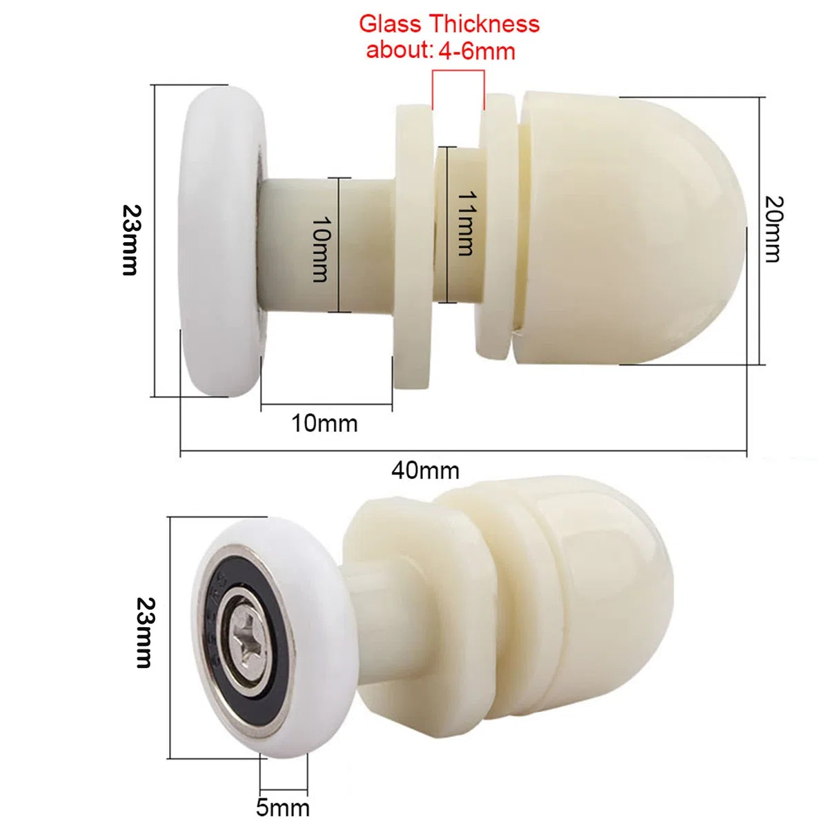 Qikuver Ruedas para Puerta de Ducha, 4 Piezas Rodillo de Repuesto para Puerta de Vidrio para Baño, Rodillo de Repuesto Mampara Rodamientos Mamparas para Puerta Corredera De Cristal Baño (23MM)
