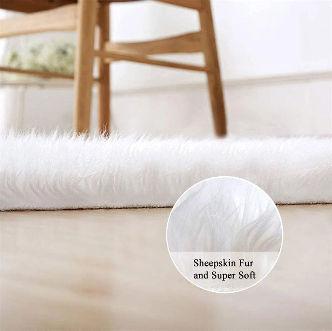 Piel de Cordero Oveja/Sheepskin Rug Cordero, imitación mullida Alfombras imitación Piel sintética,para salón Dormitorio baño sofá Silla cojín (60x160cm, Blanco)