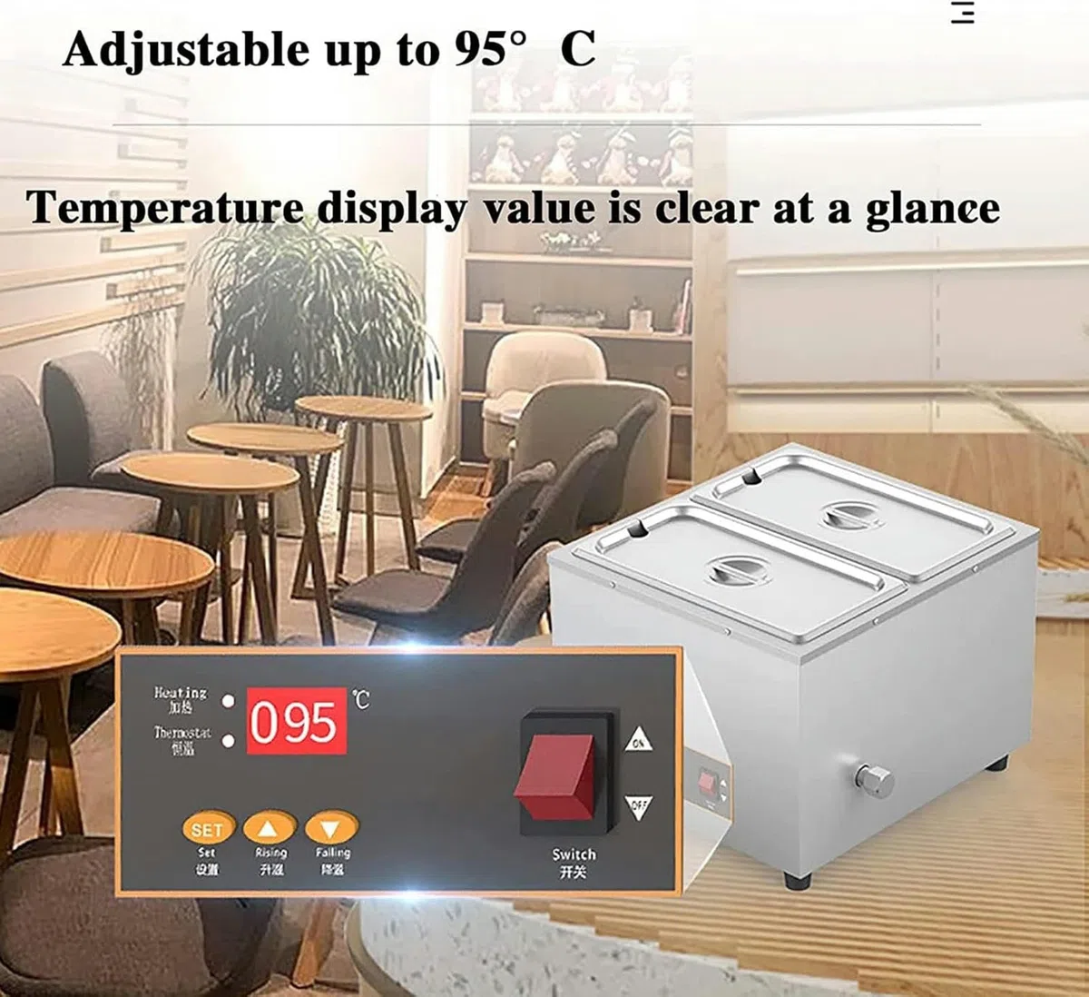 Fuente eléctrica de chocolate con control digital de temperatura, uso comercial