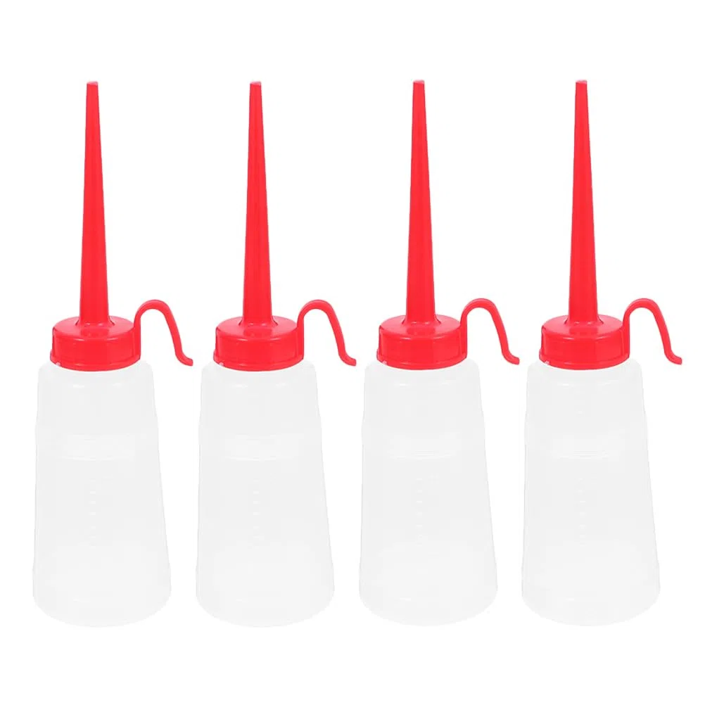 Gadpiparty Dispensador de aceite para máquina de coser de 4 piezas, boquilla larga, botella de aceite de plástico para el cuidado de máquinas de coser, aplicación versátil para dispositivos mecánicos