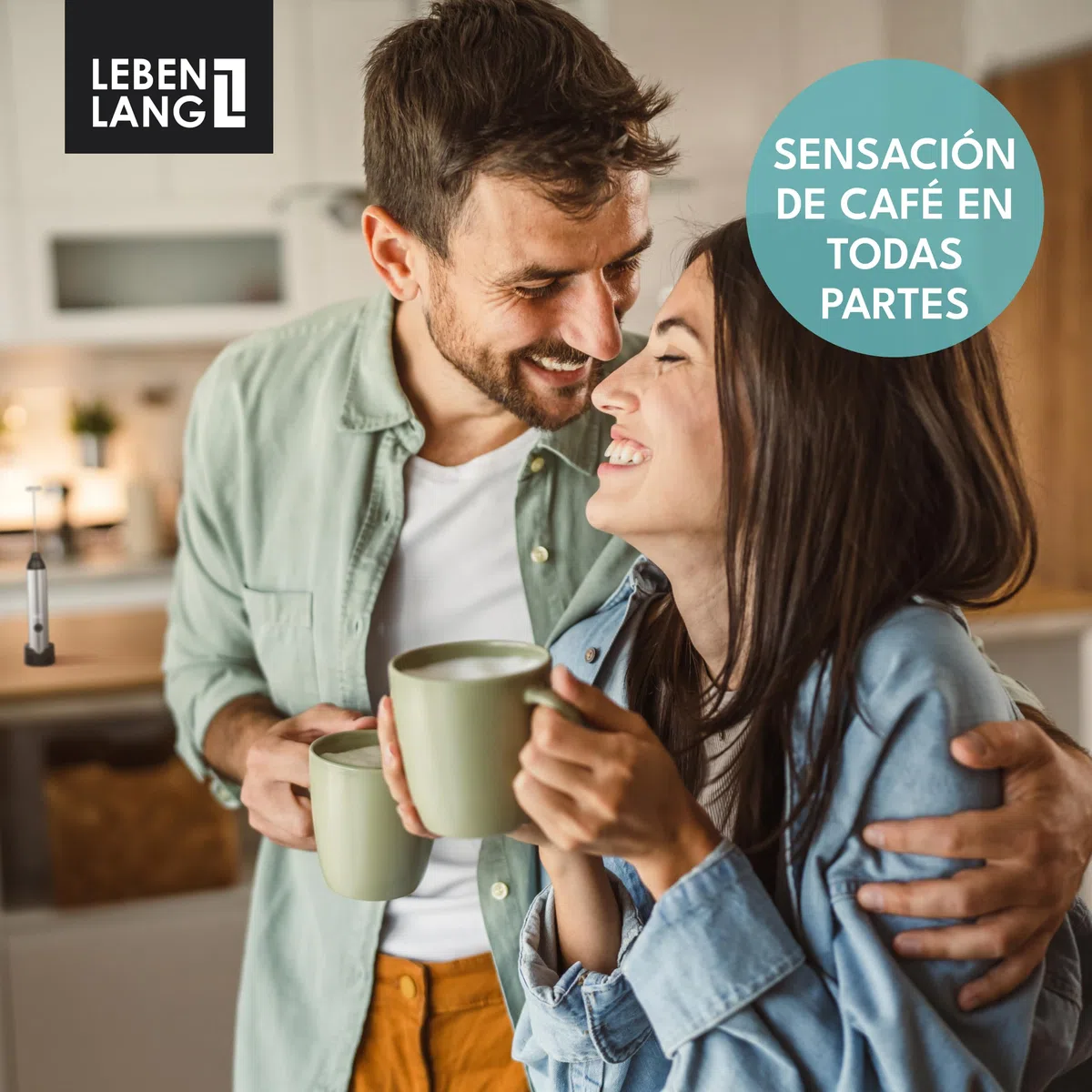 LEBENLANG Espumador de leche electrico recargable - Conexión USB & batidor extra I Milk frother Mini batidora te matcha Barillas batir electrica Agitador de cafe eléctrico Batedor de leite elétrico