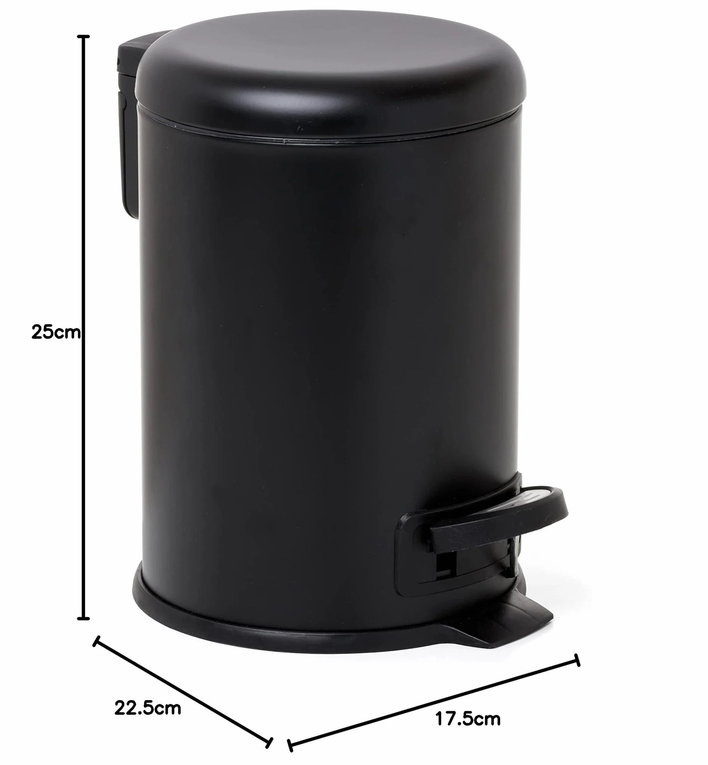 TATAY Papelera Baño Pedal 3L | Apertura Higiénica y Sin Contacto | Cierre Amortiguado y Silencioso | Interior Extraíble para Fácil Limpieza | Diseño Funcional | 19x21,8x22,1 cm – Modelo Nordic - Negro