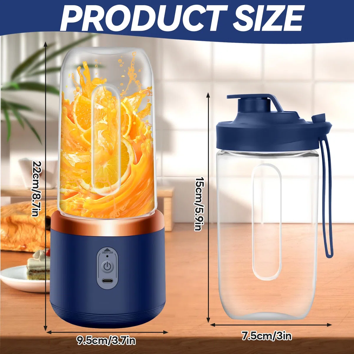 Licuadora Portátil, Mini Licuadora de 400ml Recargable USB Batidora Smoothie con 6 Cuchillas Smoothie Maker para Zumos Batidos Mini Batidora Portatil para Viajes, Deportes y Camping