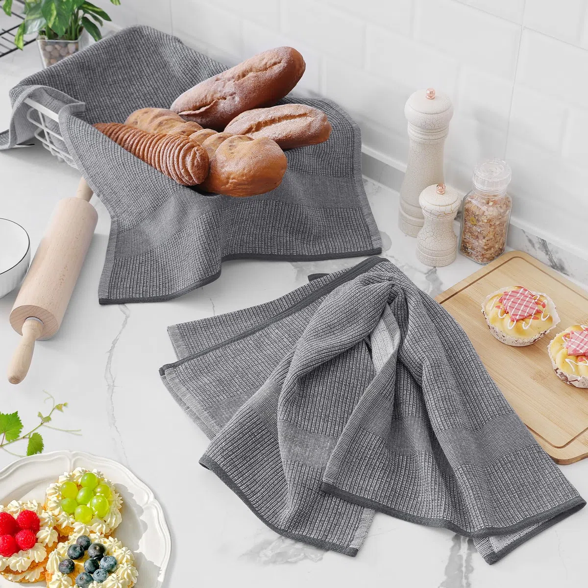 Homaxy Toallas de Cocina (18 x 28 Pulgadas, Paquete de 6), Toallas de Mano Grandes de algodón para Cocina, Planas y de Rizo, Juego de paños de Cocina Altamente absorbentes de 380 g/m²
