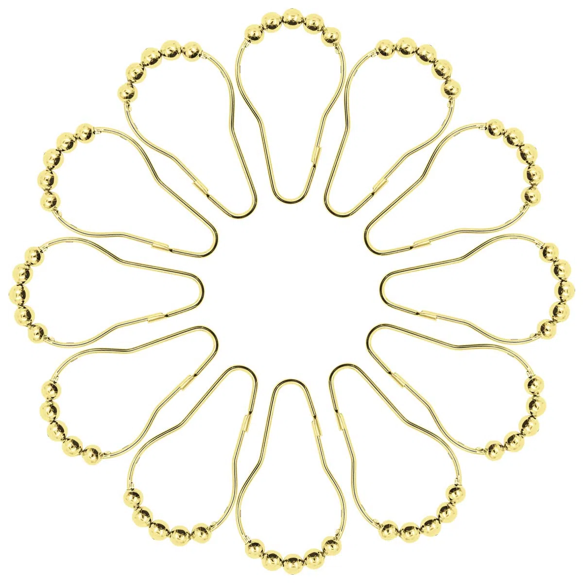 Anillas para Cortinas, Anillas de Cortina de Ducha, 12Pcs Anillas para Cortinas Gancho Anillos con Bolas para Cortinas de Ducha – Dorado