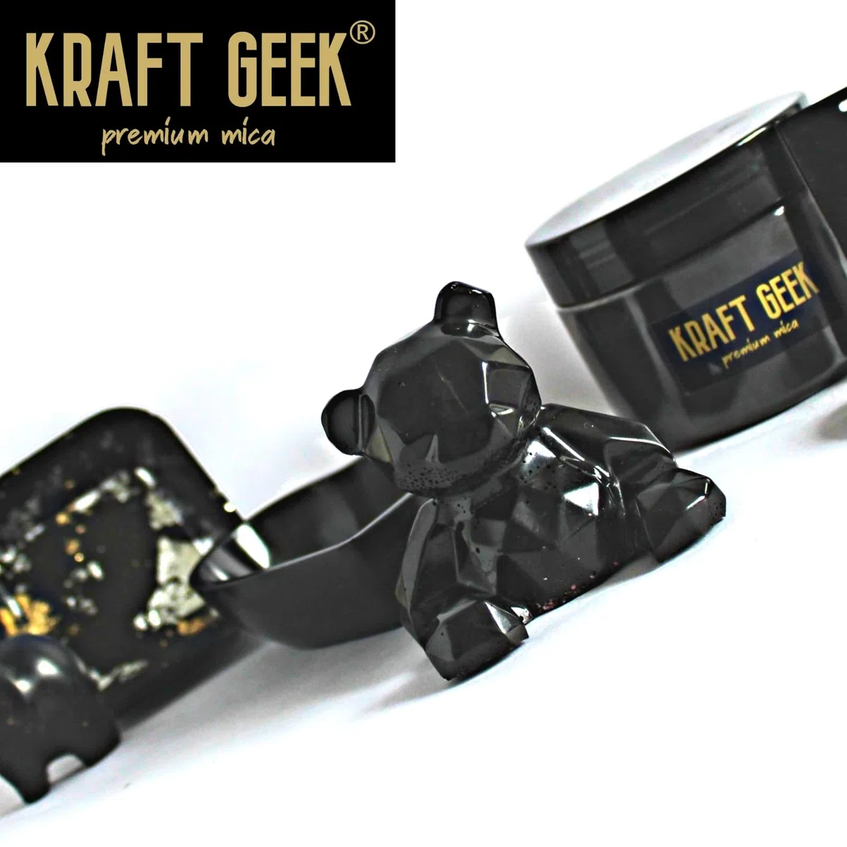 KRAFT GEEK Polvo de Mica Premium Negro Azabache 50g. Tinte en polvo para pigmentos de resina epoxi, colorantes de jabón natural, velas, limo, bombas de baño, maquillaje, uñas, telas, tintes para telas
