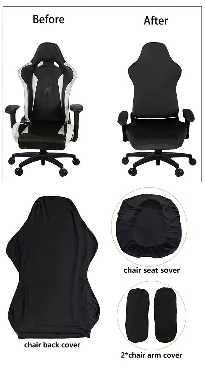 Juegode4 fundas para silla de videojuegos con reposabrazos/respaldo de silla, funda para silla de oficina, antideslizante,extraíble,lavable,buena elasticidad, para sillas de juegos,usw (Negro)