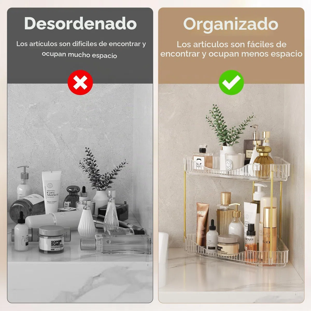 Lifewit Organizador de 2 Niveles para Encimera de Baño, Organizador de Plástico para Maquillaje y Cuidado de la Piel, Bandeja y Estante para Cosméticos en Dormitorio, Tocador, Cocina (Transparente)