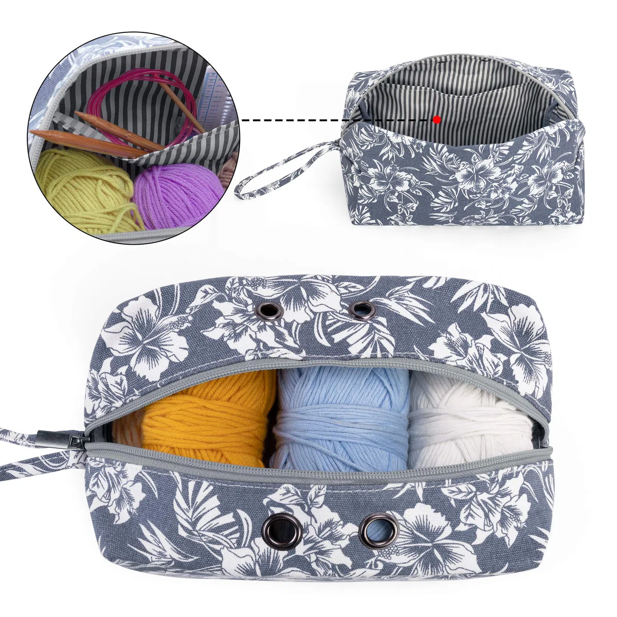 Luxja Bolsa de Almacenamiento de Lana, Bolsa de Crochet Bolsa de Tejer, Bolso para madejas de Hilo, Ganchos de Ganchillo, Agujas de Tejer (hasta 8 Pulgadas) y Otros Accesorios pequeños
