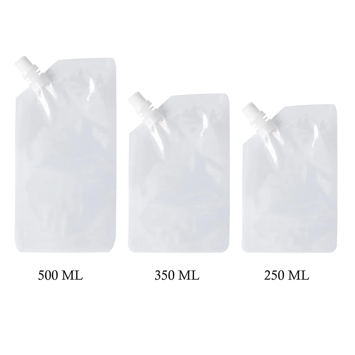 12 bolsas de plástico para bebidas y 2 embudos, bolsas de bebidas para festivales, frascos de licor reutilizables con boquilla, rellenables, transparentes, 250 ml, 350 ml, 500 ml, bebidas a prueba de