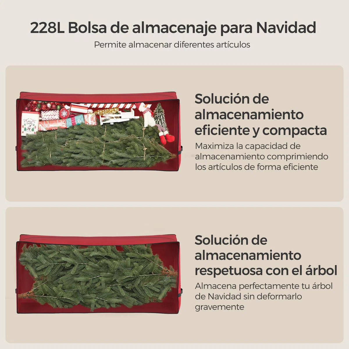 SONGMICS Bolsa de Almacenamiento para Árbol de Navidad, Protectora para Árboles de 210 cm, Tejido Oxford 600D, Antipolvo, Impermeable, Plegable, Asas, Rojo RXS003R03
