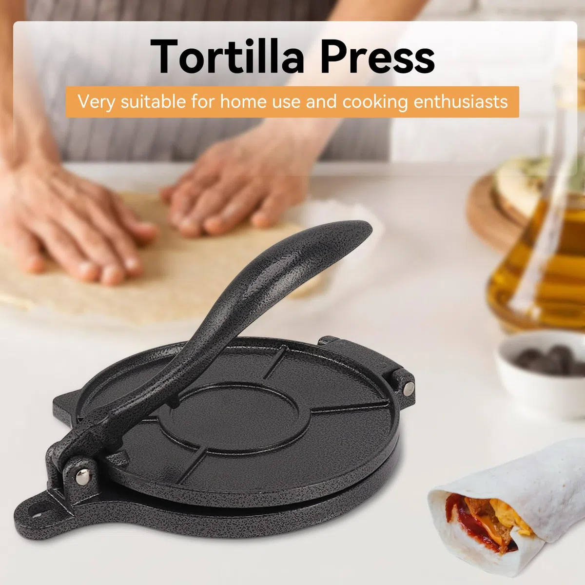 Prensa Para Tortillas, Máquina Para Hacer Tortillas Manual Roti Maker Prensa Para Masa Máquina Para Quesadillas Prensa Para Tortillas De Aleación De Aluminio Prensa Para Rotis Prensa(16cm-Negro)