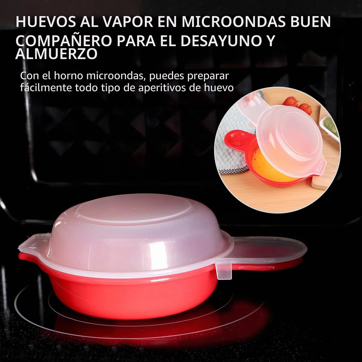 2 juegos de olla para huevos de microondas, herramienta de cocina rápida para hacer tortillas de Hamburgo en 1 minuto (rojo y transparente)