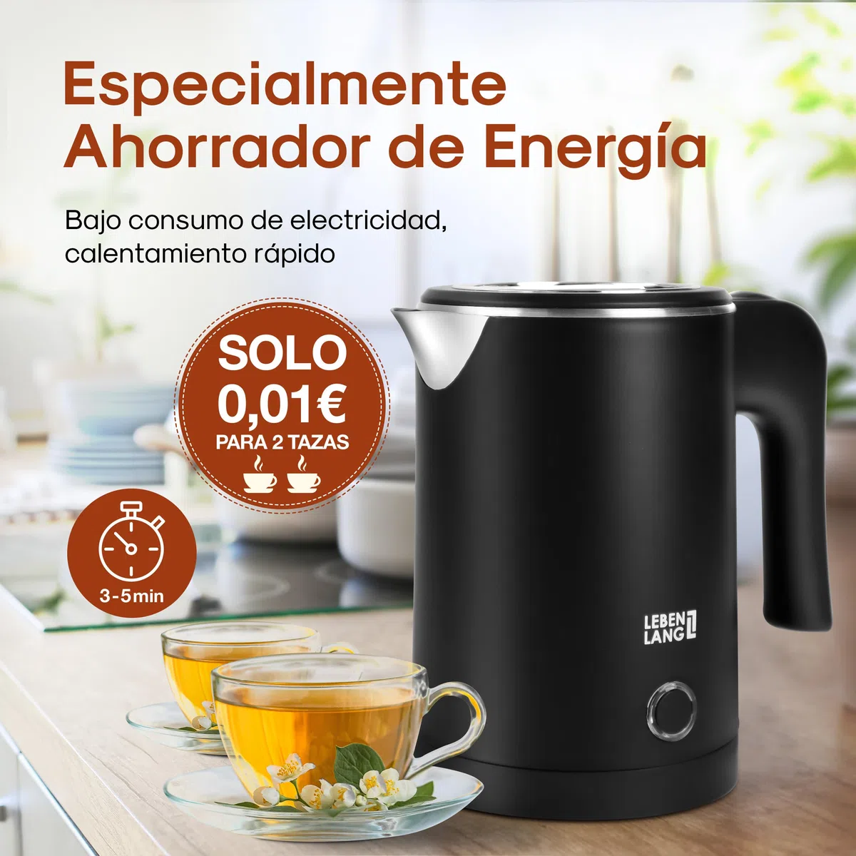 LEBENLANG Hervidor agua electrico en Acero Inoxidable - 0,5 Litros, 600W, Libre de BPA I Pequeño Hervidor Electrico de Viaje I Pequeña Hervidores de agua eléctrico Mini travel kettle
