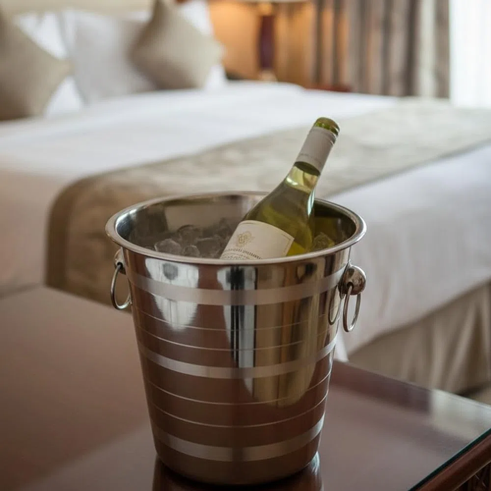 Champanera con Asas - Cubitera de Vino - Cubo de Champán con Asas - Cubo Enfriador de Bebidas - Cubitera de Acero Inoxidable