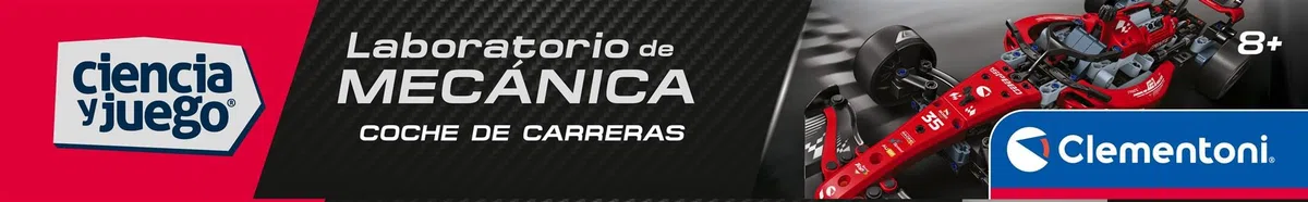 Clementoni - Mechanics - Coche de Carreras - Laboratorio de mecánica - Ultrarápido - Kit con mas de 370 Piezas - con mecanismos de piñón y Cremallera y dirección - A Partir de 8 años - 55624