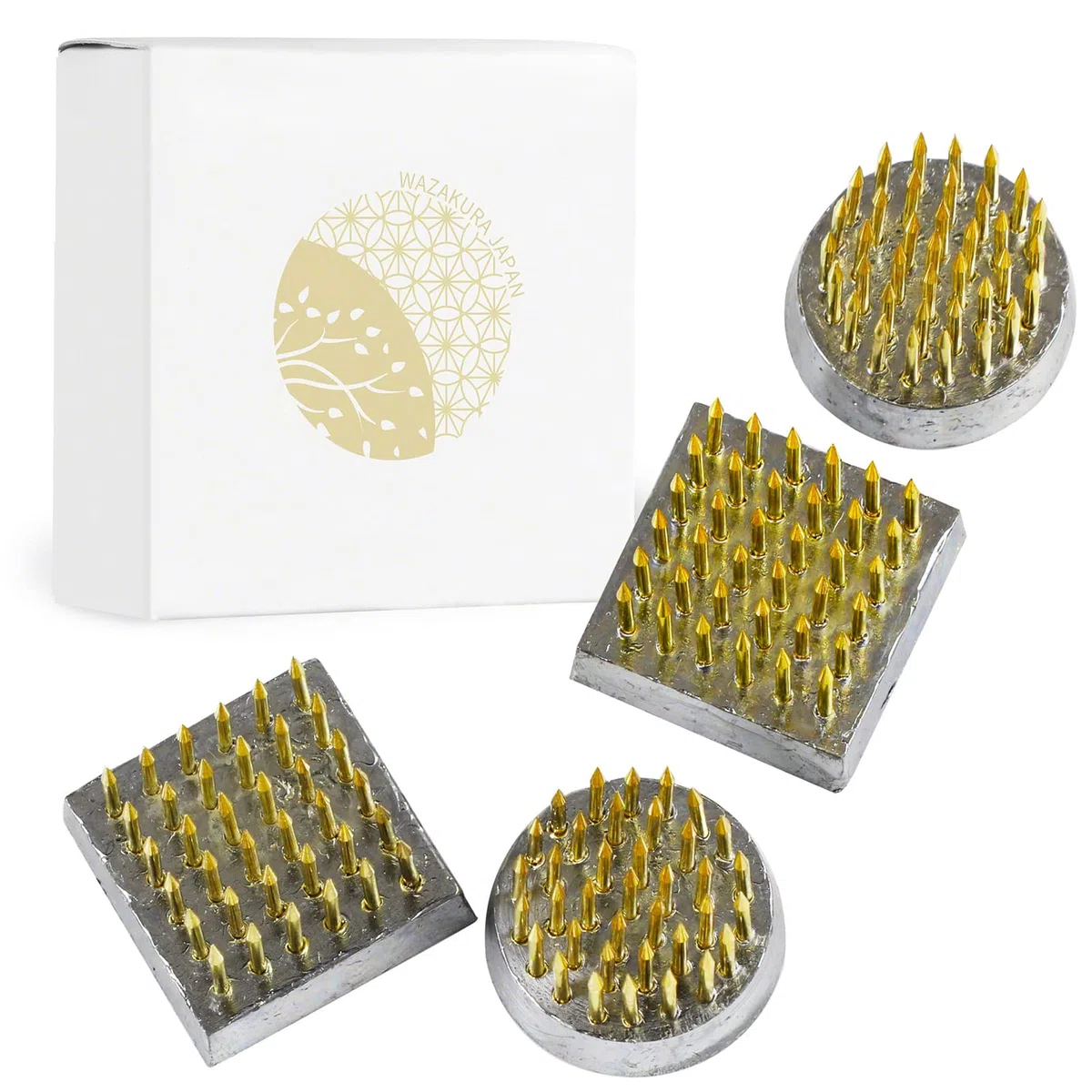 Wazakura 4 Mini Kenzan para Ikebana (24mm) para Arreglos Florales, Hecho en Japón, Herramienta Japonesa para Ikebana Soporte de Alfileres para Flores - Set 4 Piezas kenzan de latón