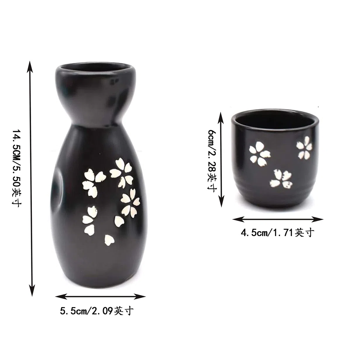 5 Piezas Juego de Sake Tradicional Japonés de, Juego de Sake de Cerámica, Se Puede Usar en Bistrós, Restaurantes, Reuniones Personales o como Obsequio（Negro）