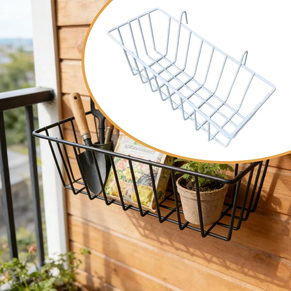 Cesta de Almacenamiento Colgante Hecha de Alambre de Metal, Organizador de Pared con Ganchos, Construcción de Hierro, Adecuada para Cocina, Despensa, Blanco, Individual