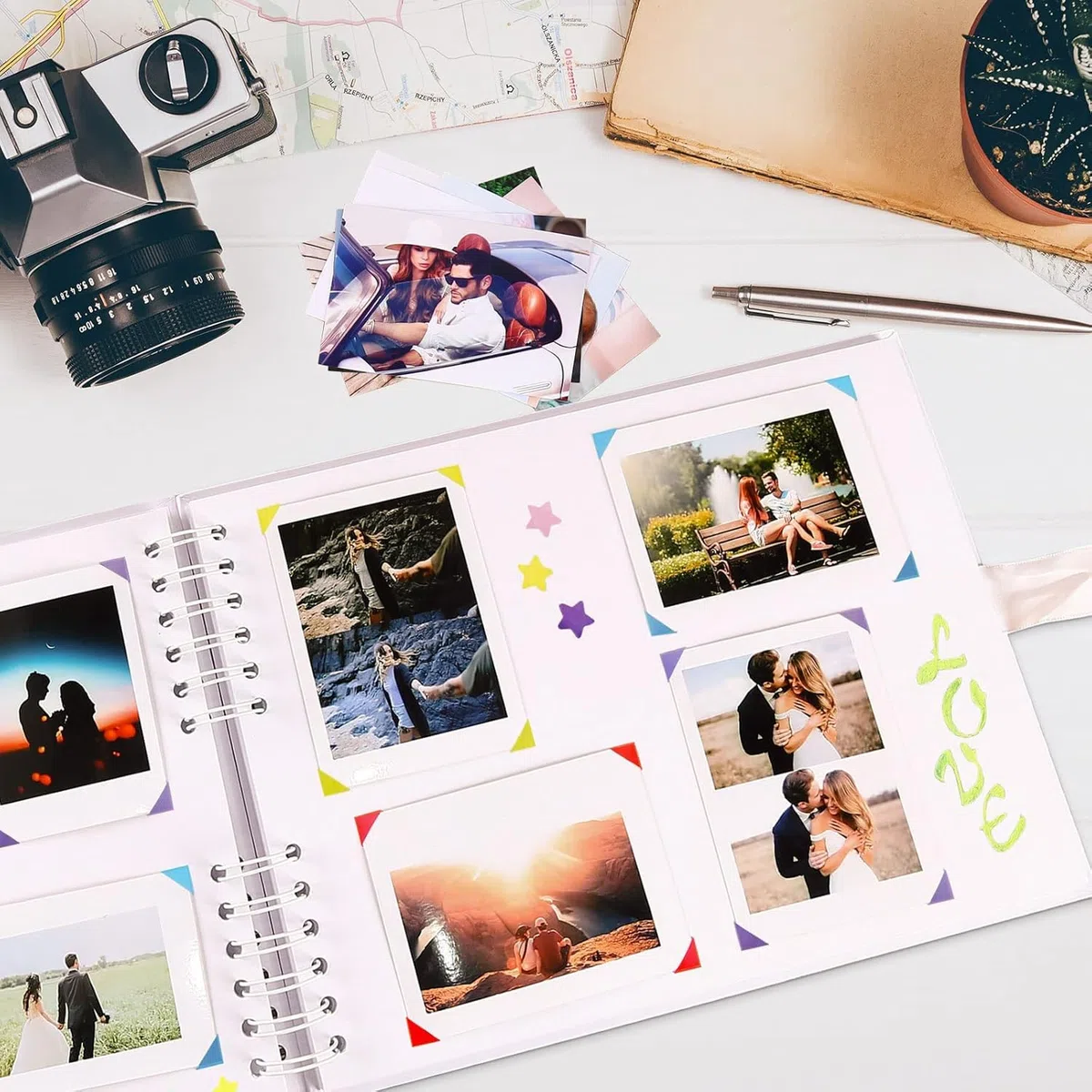 Álbum de fotos DIY, álbum de recortes blanco de 80 páginas, adecuado para insertar, equipado con pegatinas y otros accesorios, se puede utilizar como regalo conmemorativo, regalo de San