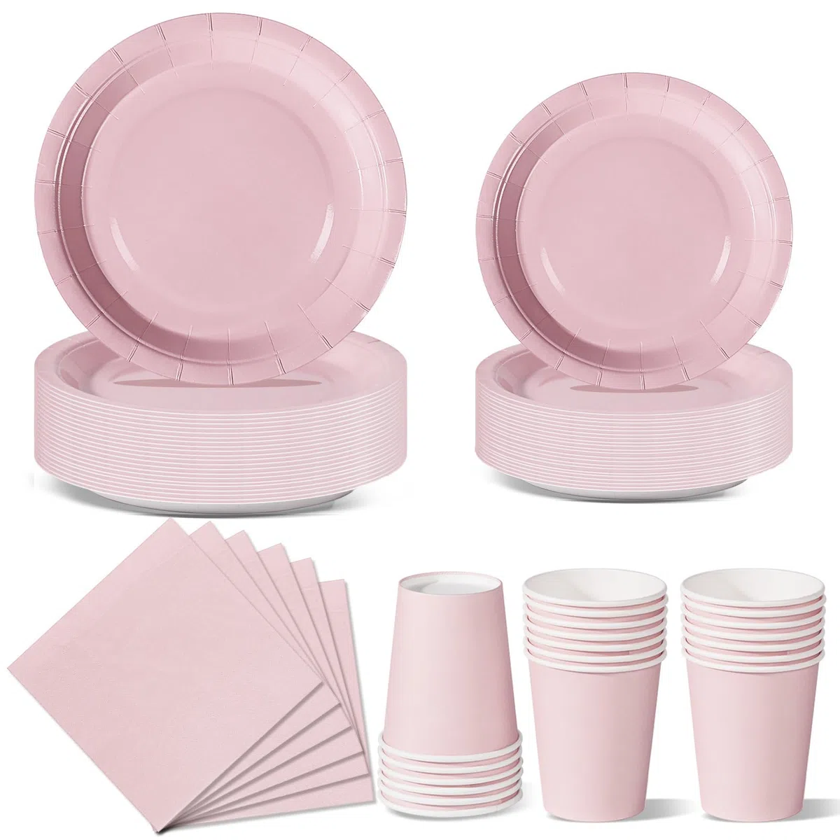 Nkaiso 96 Piezas Rosa Vajilla Fiesta Cumpleaños, Platos y Vaso Cumpleaños Infantil, Set de Party Decoración Platos Desechable Servilletas para Navidad, Barbacoas, Fiestas -24 Invitado