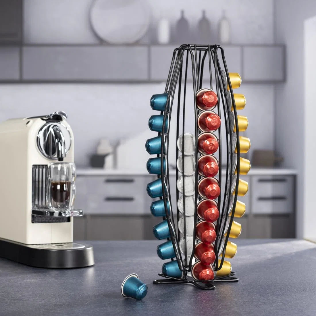 Xavax | Soporte para Cápsulas de Café (Dispensador de Cápsulas Nespresso, Hasta 40 Cápsulas, Portacápsulas) Color Negro Mate