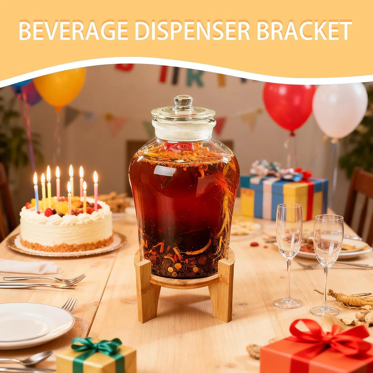 Soporte dispensador de bebidas | Base redonda de madera, dispensador de bebidas | Soporte de agua | para bar, hogar, escuela, iglesia, bufé, mercados al aire libre, vacaciones, boda, cumpleaños