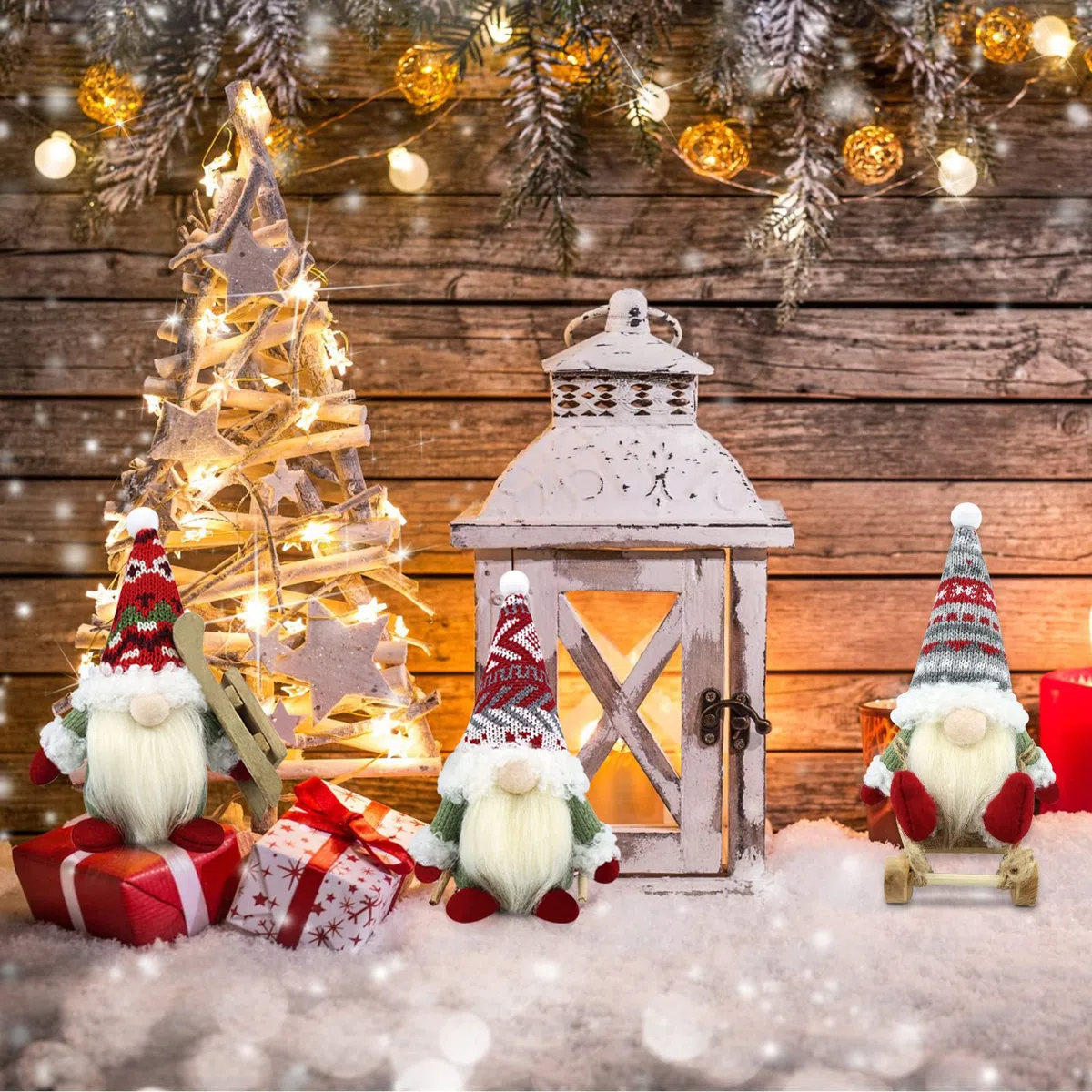 Gehydy Gnomo Navidad Decoración Juego de 3 Trineo Navideñas Christmas Decor para Hogar Casa 18cm - Rojo