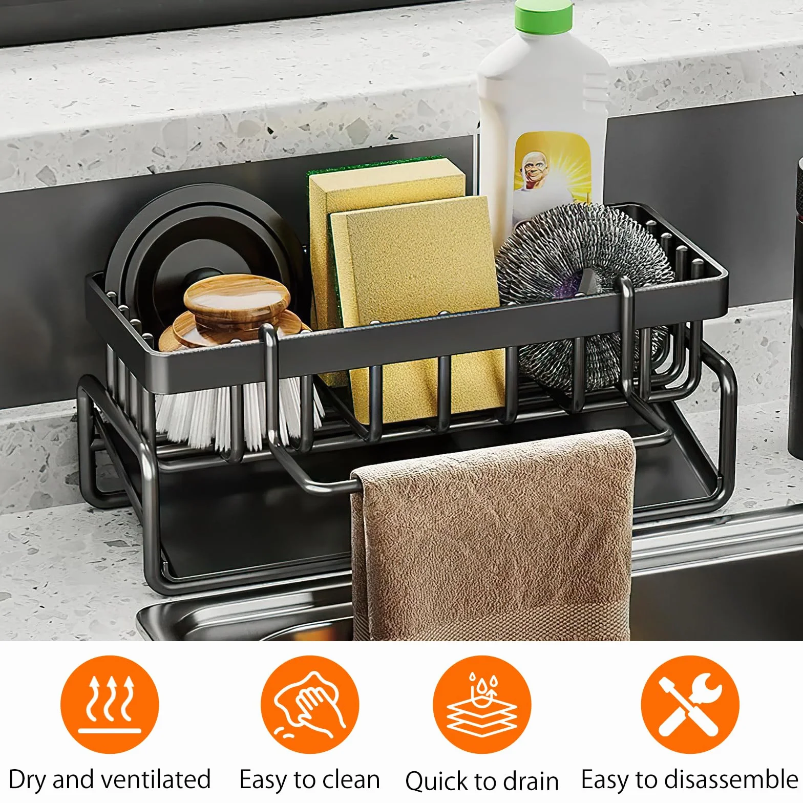 HENGBIRD Acero Inoxidable Porta estropajos Fregadero Desagüe Automático para Guarda estropajos Fregadero Soporte Estropajo fregaderos, Accesorios de Cocina.