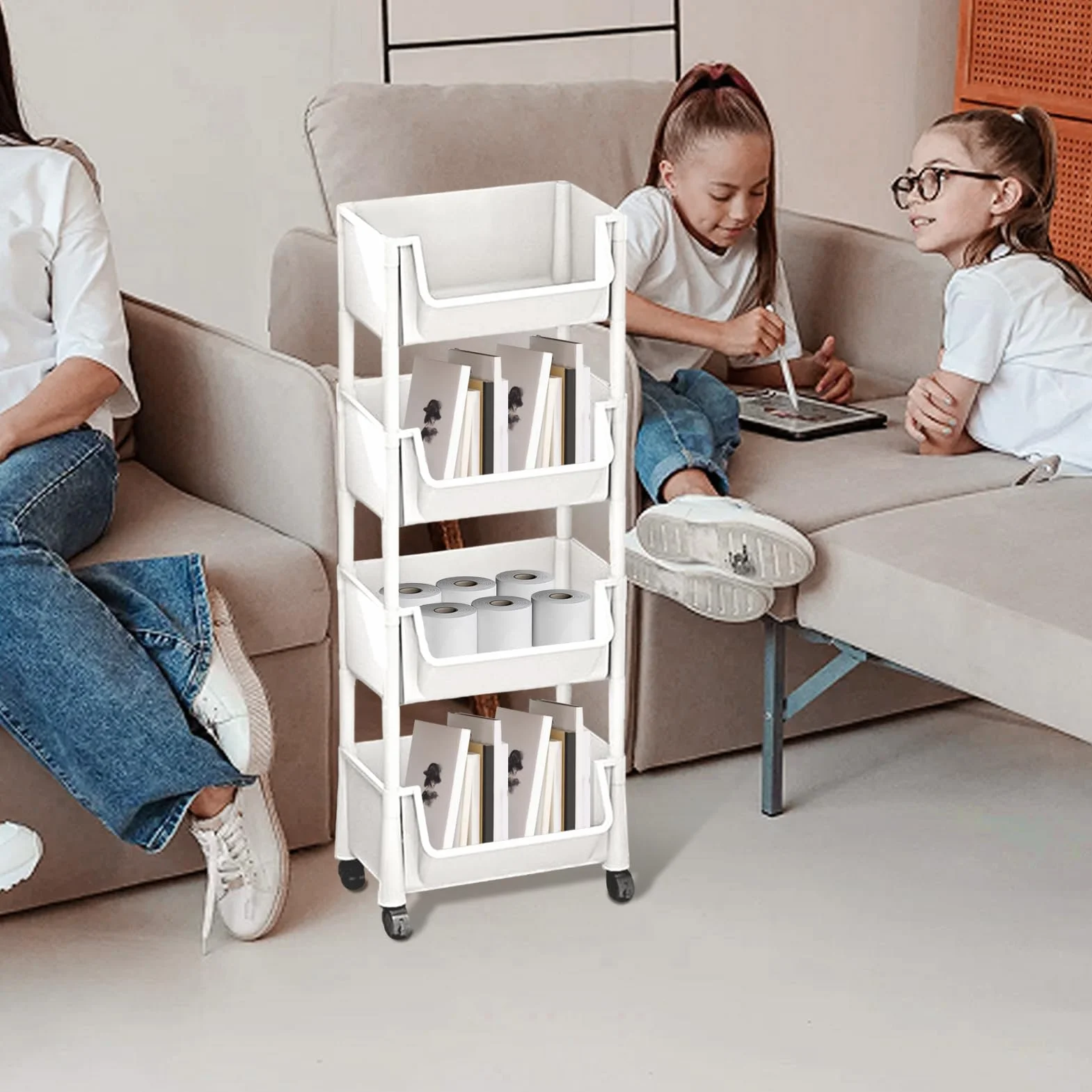 Carrito Multicapa, Carro Multiusos – Carro Porta Libros Multicapa | Organizador de Aperitivos para Juguetes, papelería, para Habitaciones pequeñas, Espacios Estrechos para Sala de Estudio, Aula
