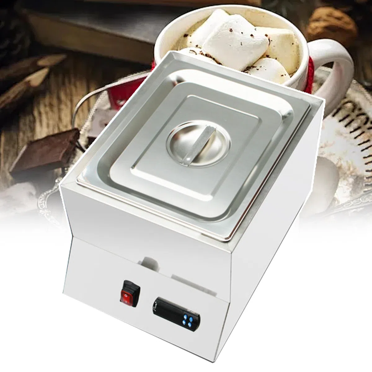 Máquina eléctrica de fusión de chocolate, olla de fusión de templado con control de temperatura (50-300 ℃), ideal para aperitivos, camiones de comida móviles y puestos callejeros