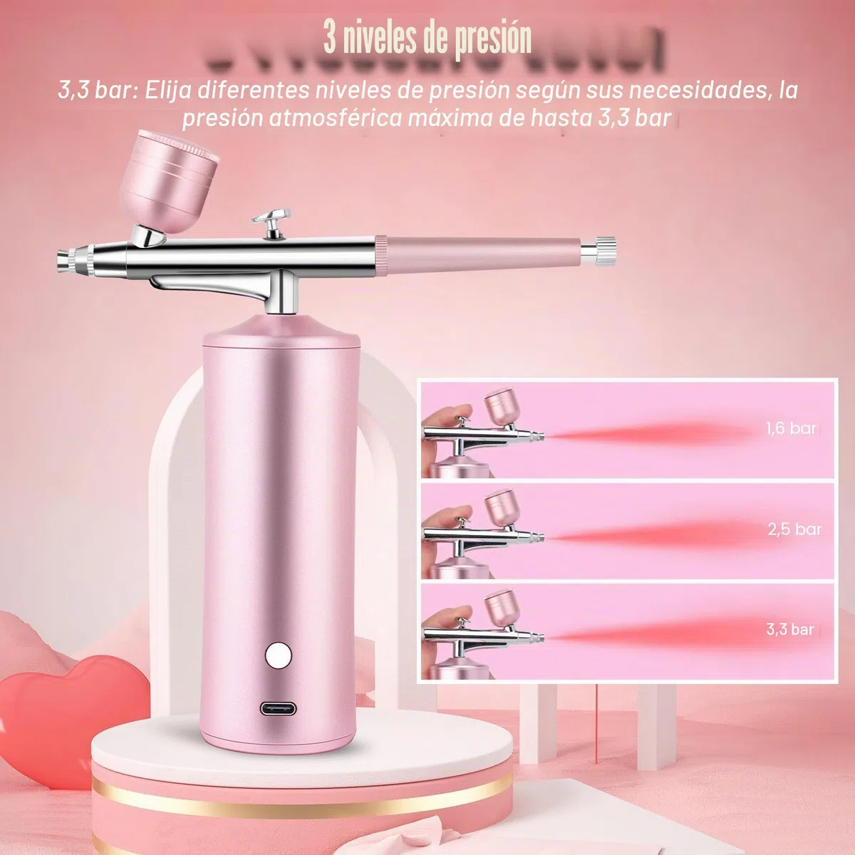 Aerógrafo Kit Completo, Viafexna Compresor Aerógrafo De Alta Presión, Inyector De Oxígeno, para Hidratación de la Piel, Arte de las Uñas, Tatuaje, Pintura, Maquillaje, Torta, Corte de Pelo