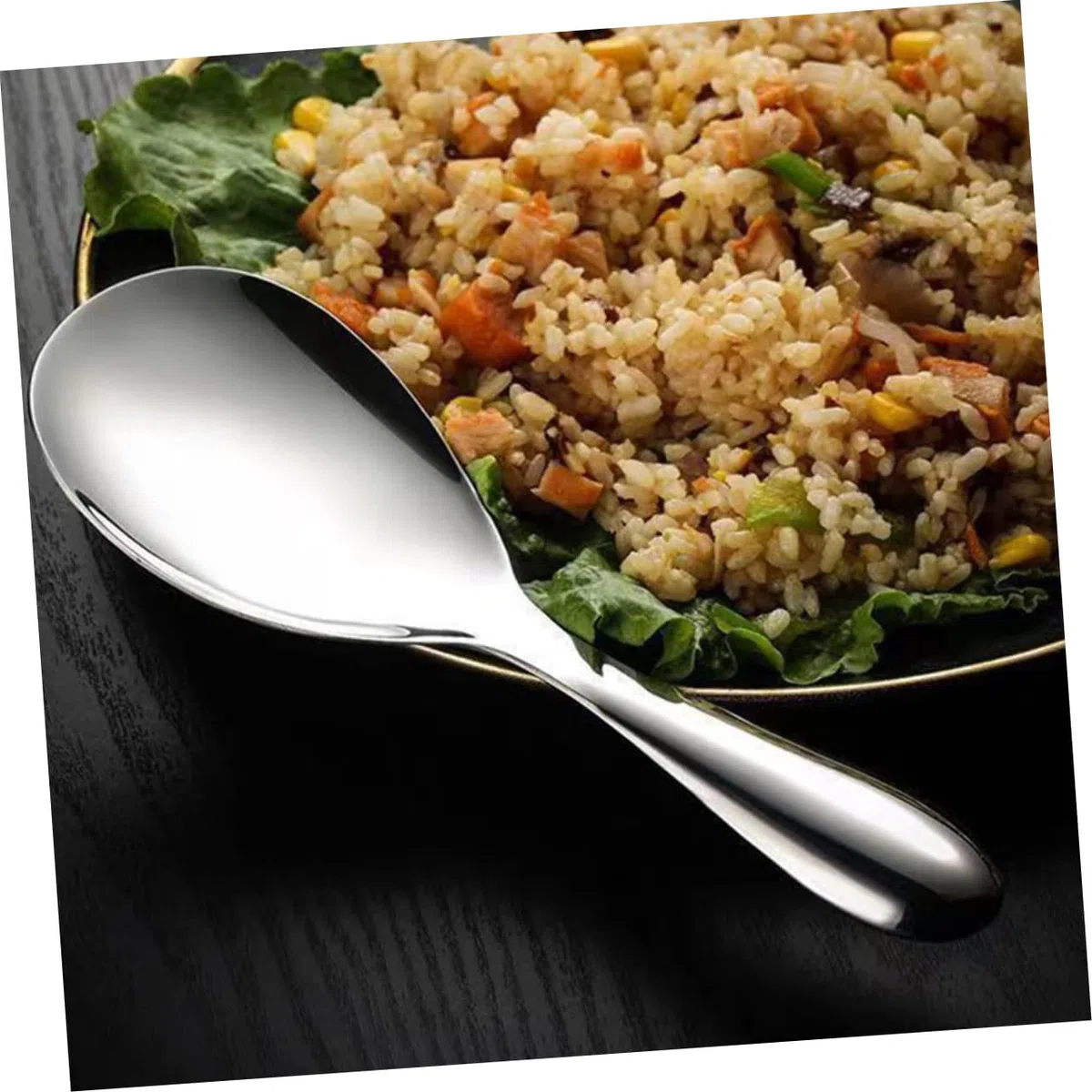 2 cucharas de arroz de acero inoxidable no adhesivas para servir espátulas versátiles para servir y mezclar alimentos
