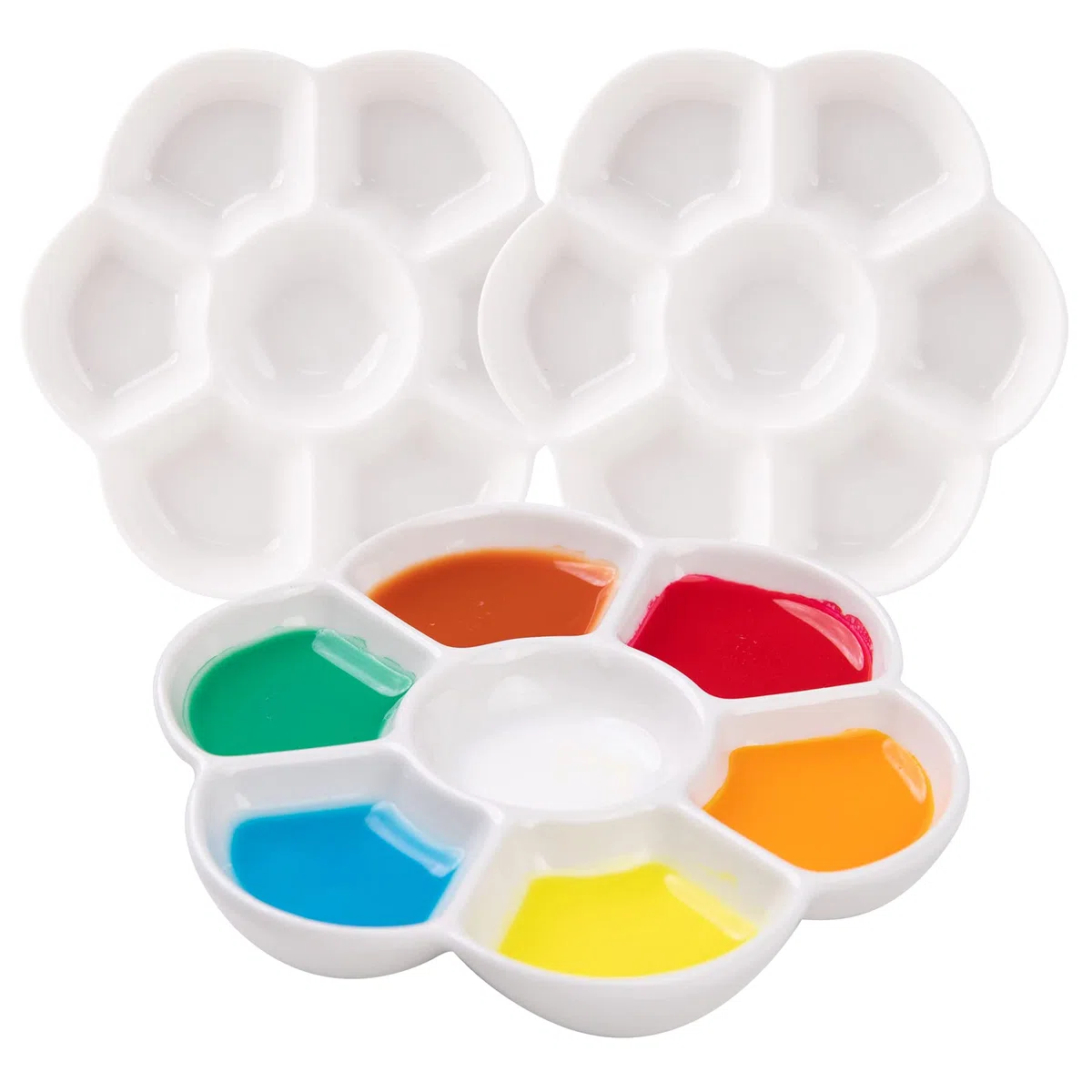 MEEDEN Bandeja de paleta de pintura de porcelana de estudio de 7 pocillos,juego de 3 con caja color, bandeja de mezcla de colores para artistas de 4-3 / 4 pulgadas para pintura de gouache de acuarela