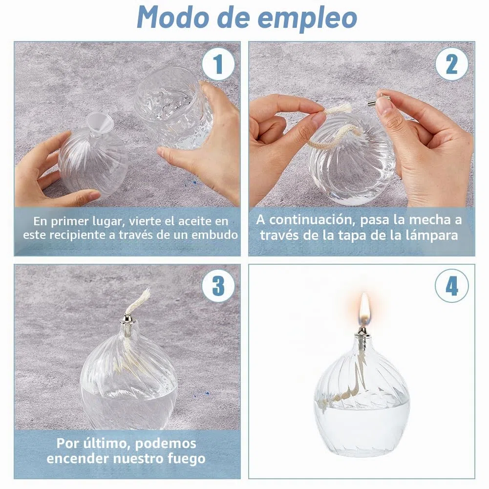 SUPERFINDINGS 2 juegos lámparas de aceite de vidrio Clear,luces de té de combustión larga,15.2cm,Lámpara de Aceite para Interiores,aspecto único con rosca interior,mecha de algodón y soporte incluidos