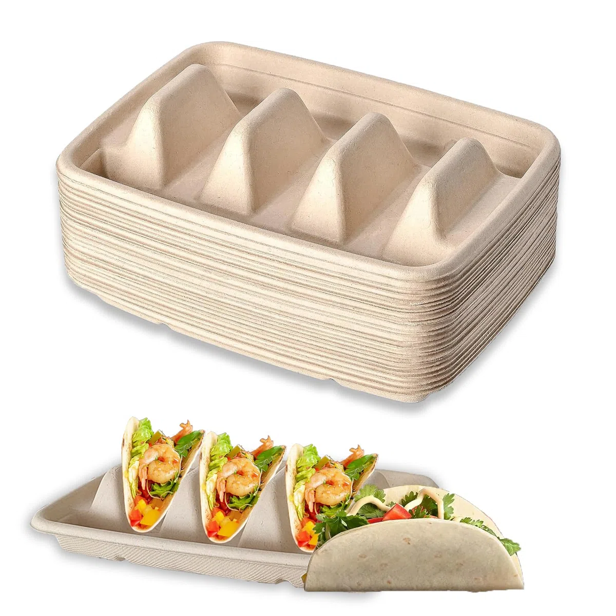 25 piezas Soporte para Tacos Desechable, Bandejas para Tacos Mexicanos, Soportes de Tacos para 3 Tacos, Soporte para Bandeja de Tacos para Fiestas, Sándwiches, Cocina