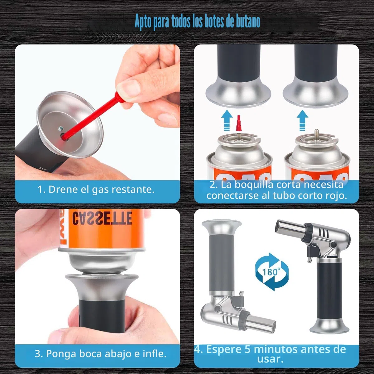 VORHOT Soplete de Cocina, Ajustable y Recargable Soplete Gas con Cerradura de Seguridad, Profesional Antorcha Butano Encendedor para Barbacóa Brulée Crema Cámping DIY(Gas No Incluido)
