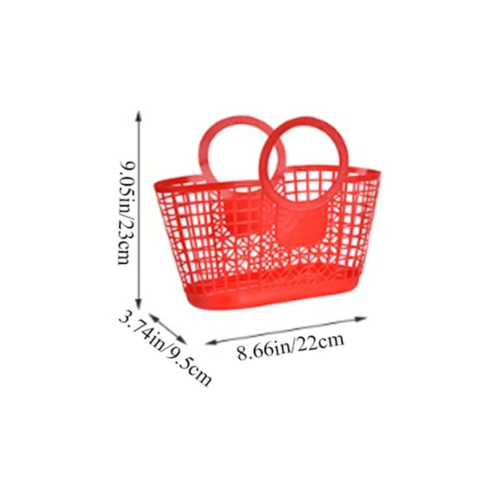 Cestas de compras huecas, bolsos de playa reutilizables, bolso de playa de plástico de color, cesta de almacenamiento de verduras portátil, cesta de baño y ducha (amarilla)