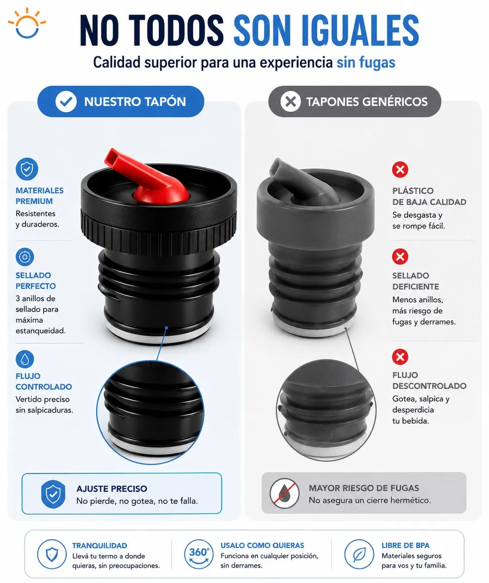 Tapón Pico Cebador Compatible con Termos Stanley | Antifugas con Rosca Reforzada y Sellado Hermético | Vertido Controlado para Mate | Compatible con 473 ml, 750 ml, 1L, 1.4L y 1.9L