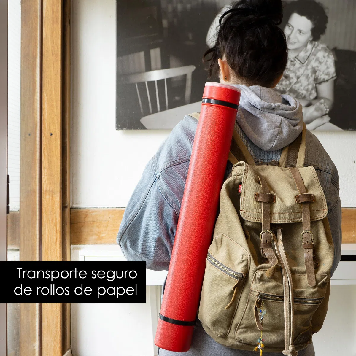OfficeTree Tubo Portaplanos Plástico Rojo - Para Transporte y Almacenamiento - Tubo para guardar planos - Longitud y Correa de Transporte Extensible - 2 Rotuladores Gratis - Tubo para poster