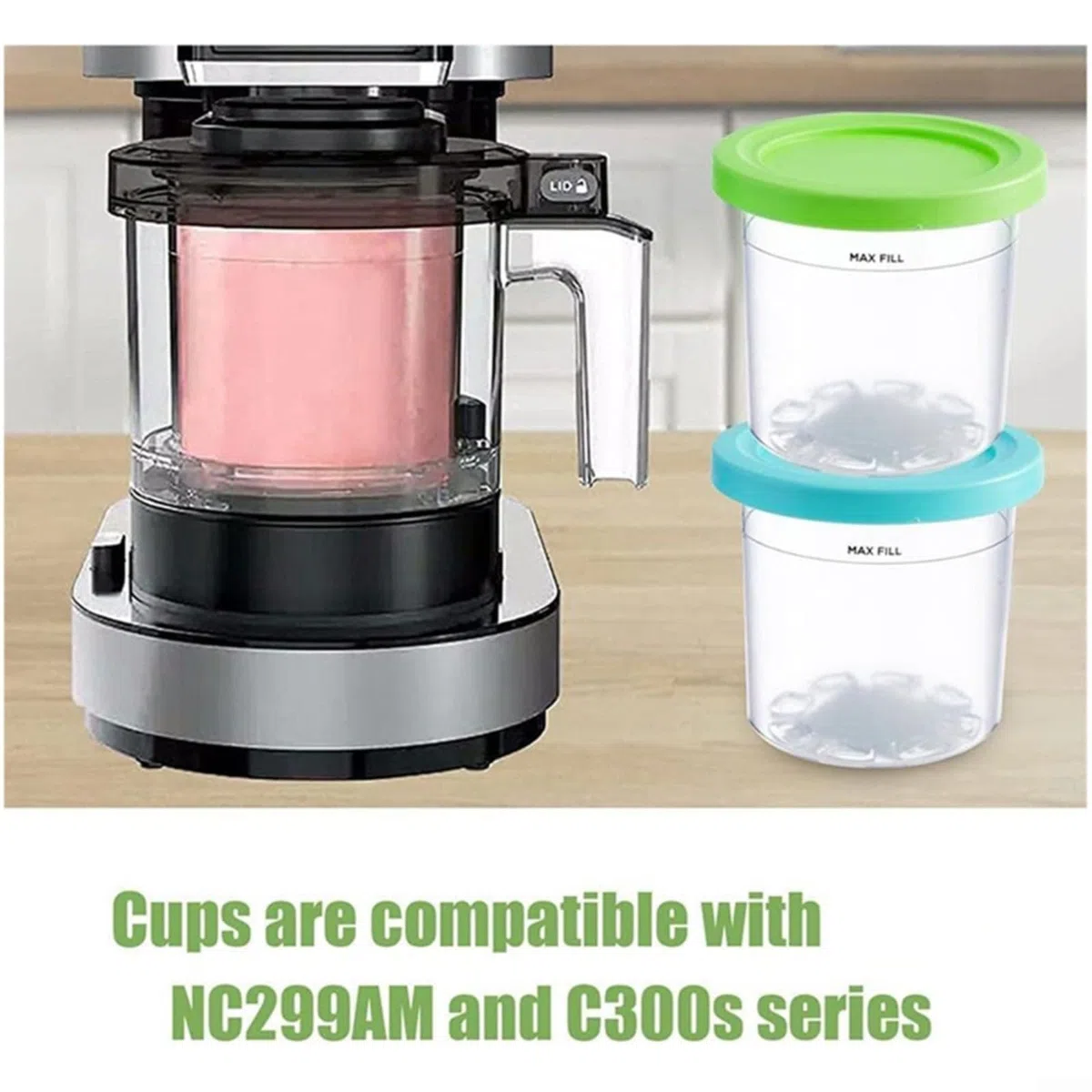 Vasos de helado compatibles con Ninja, para la serie NC300 y NC299AM, paquete de 4 pintas reutilizables con tapas, para Creami Deluxe, recipientes de postre de plástico (paquete de 4