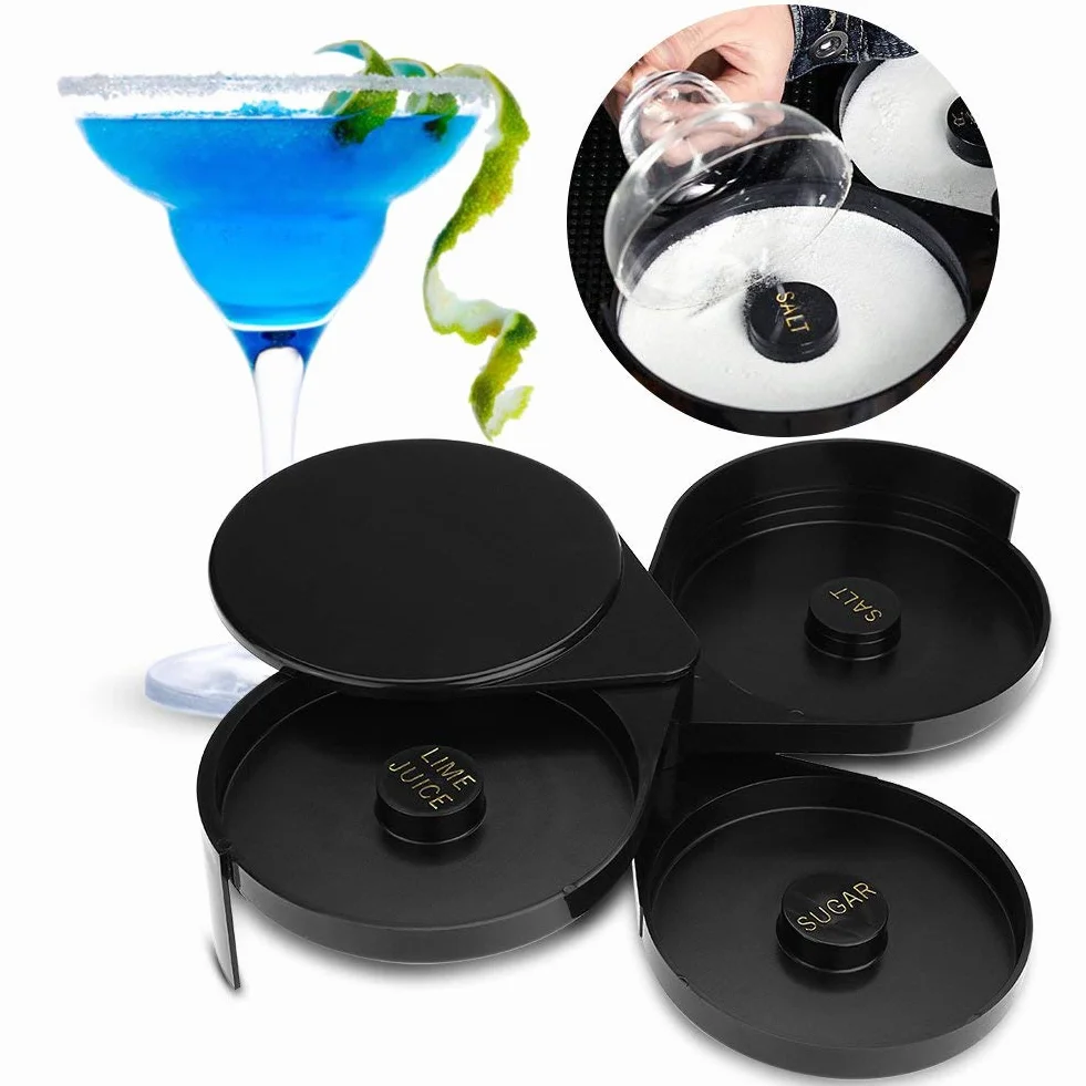 3 niveles de azúcar sal Rim, Recipiente para Especias con borde de sal de azúcar acrílico vidrio de lima para cóctel Bartender Tool Party Home Black