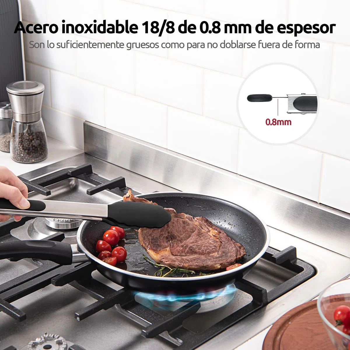 U-Taste Pinzas de Cocina de Silicona: 250℃ Resistentes al Calor con Puntas de Goma Antiadherentes Firmemente Selladas, Mango de Acero y Bloqueo Suave para Barbacoa (Negro, 30cm)