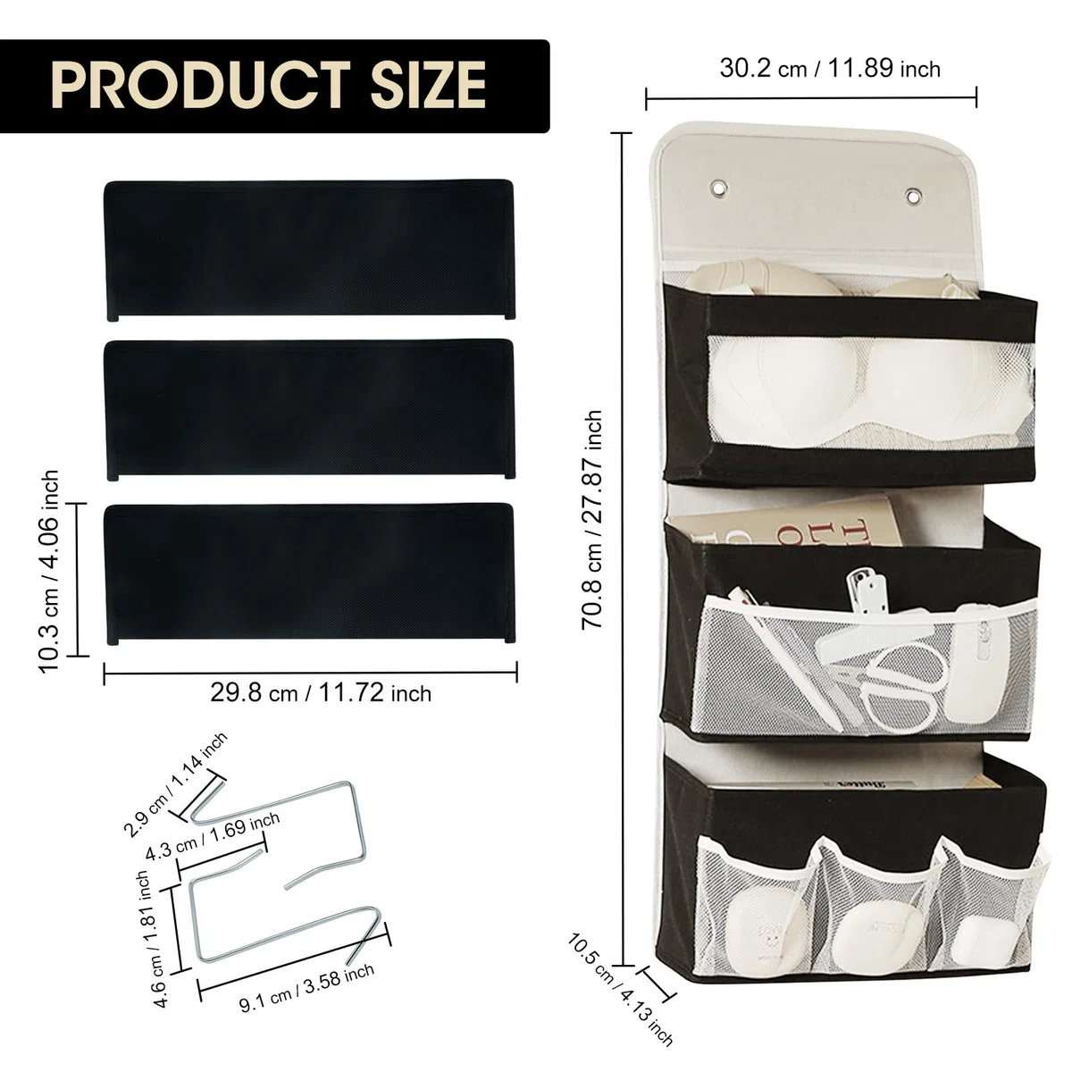 Organizador Armario Colgante, Organizador Colgante Para Baño y Puerta, OrganizadorPuerta 67,5*29,5 cm, Zapatero Tela Plegable, ZapateroPuerta Que Ahorra Espacio, EstanteriasColgantes 3 Pisos, 1 Ud