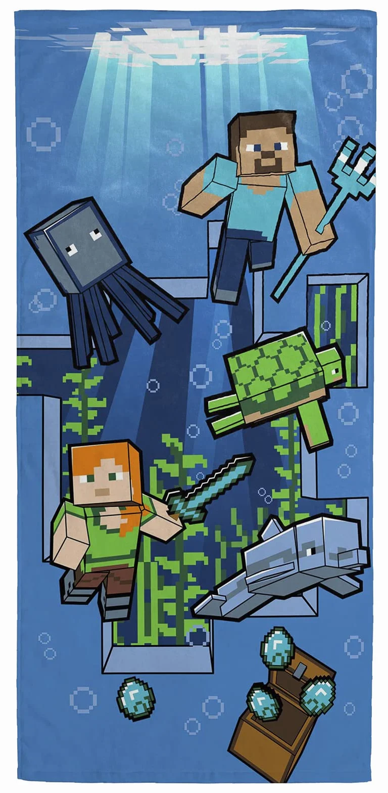 Minecraft Aventura Submarina Toalla de Playa 100% Algodón 71cm x 147cm