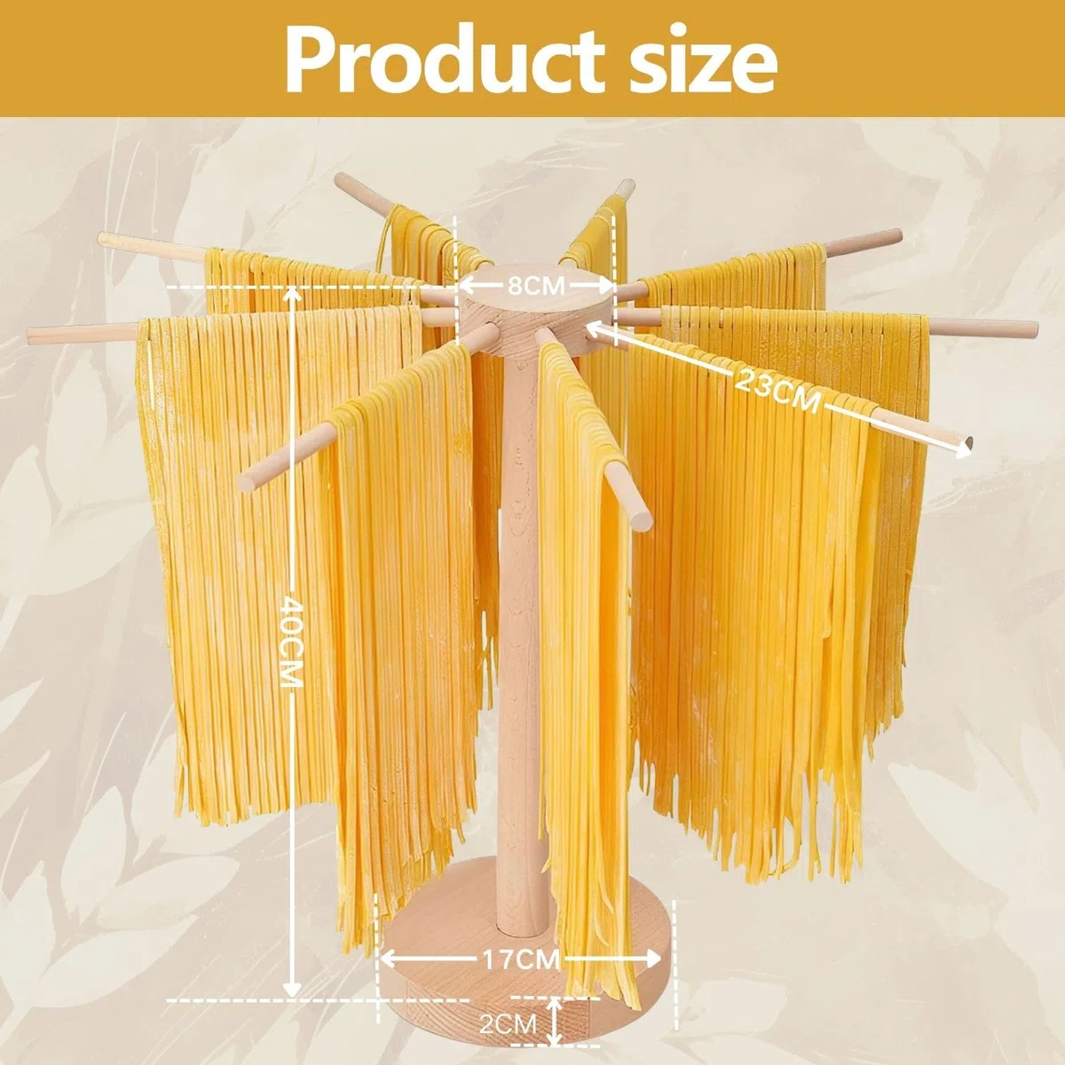 Secador de pasta de madera, soporte plegable con 9 brazos (17 cm) y base de 45 cm de altura, plegable, hasta 4,5 kg, para secar pasta casera, espaguetis, pasta, ahorra espacio