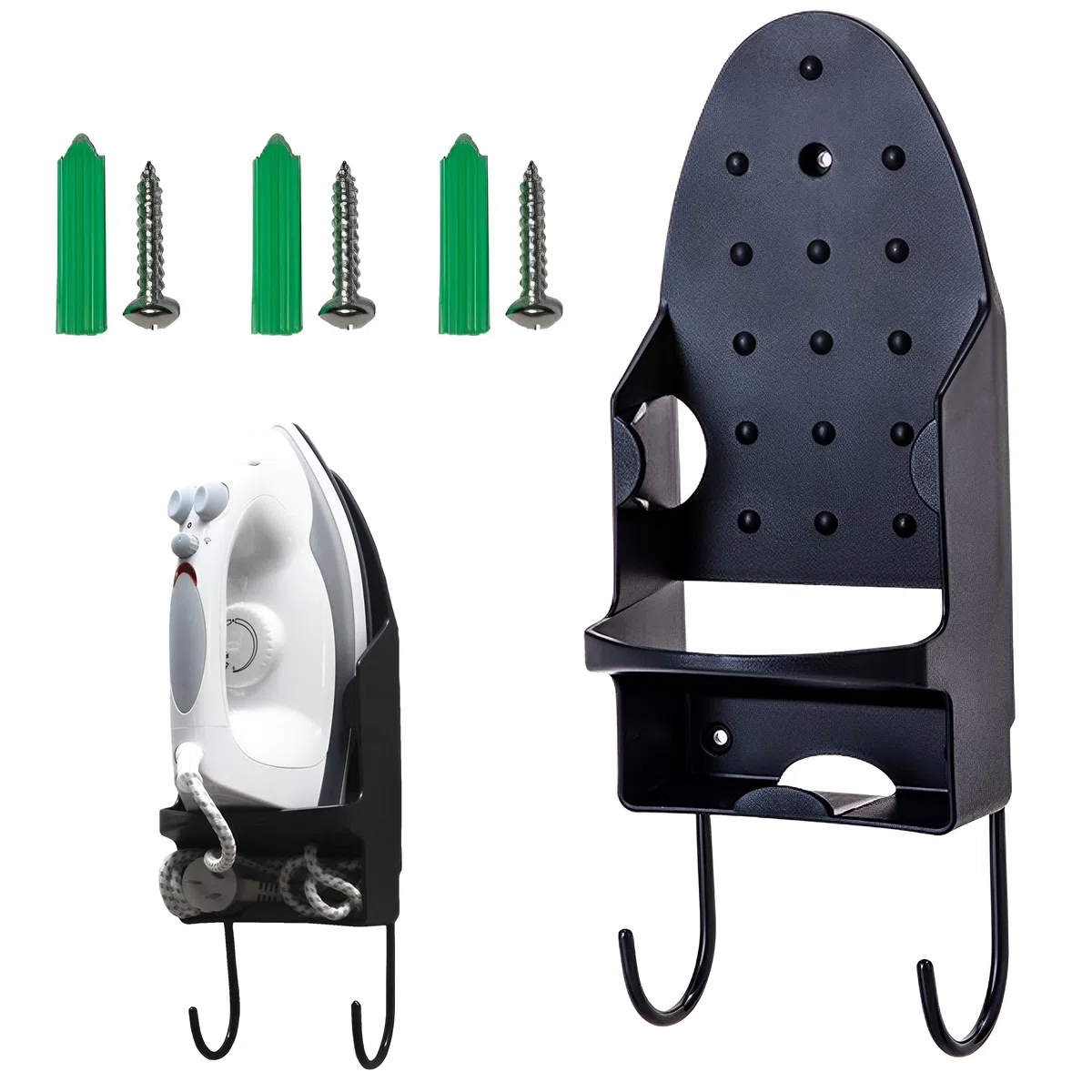 Soporte de pared para hierro, soporte para tabla de planchar, tabla de planchar universal montada en la pared con ganchos extraíbles, organizador de almacenamiento de hierro para lavandería
