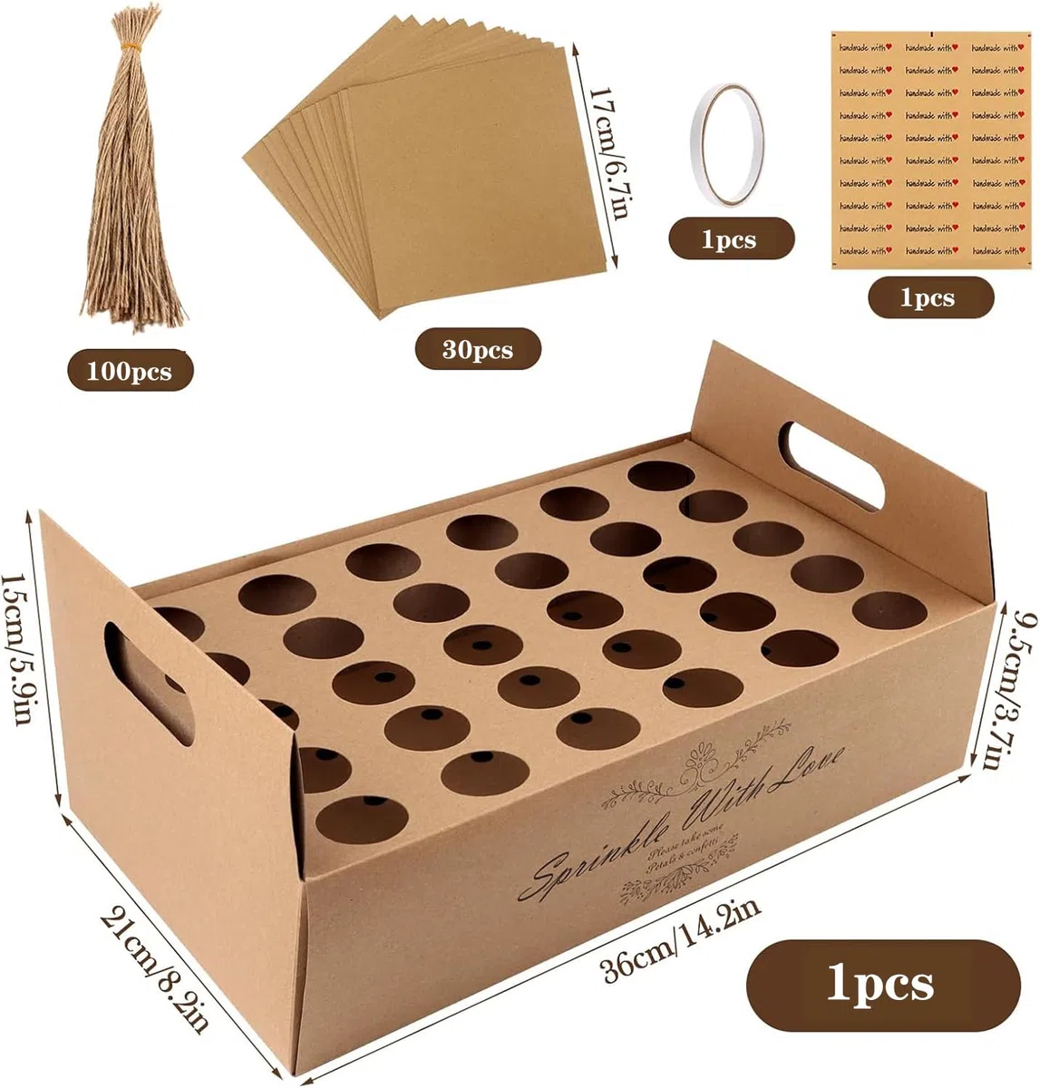 Conos para arroz de boda con paquetes de confeti nupcial, portaconfites Kraft con 30 orificios