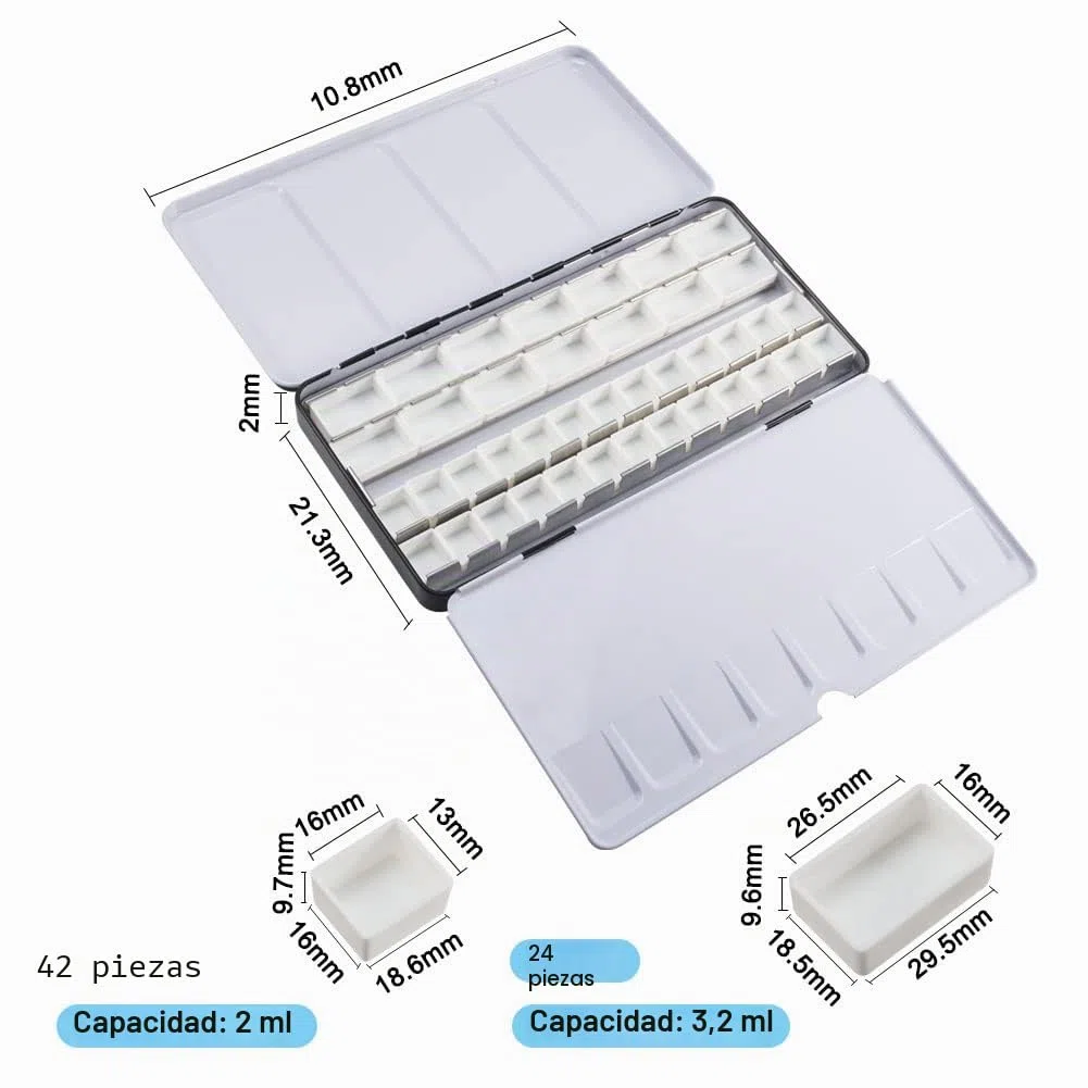 PandaHall - Juego de 42 sartenes de Acuarela de plástico Blanco vacío para Manualidades, Acuarela o Pintura acrílica, Caja de Lata de Viaje(2ml/3.2ml)