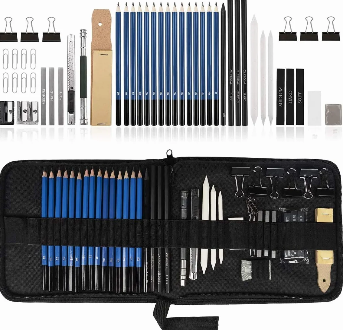 Lápices de Dibujo Artístico, UlifeME 50 Pcs Kit de Dibujo Profesional para Boceto, Lapiz Dibujos con Lapices de Carboncillo y Grafito & Lápices Arte, regalo para Artistas, Estudiantes, Niños y Adultos